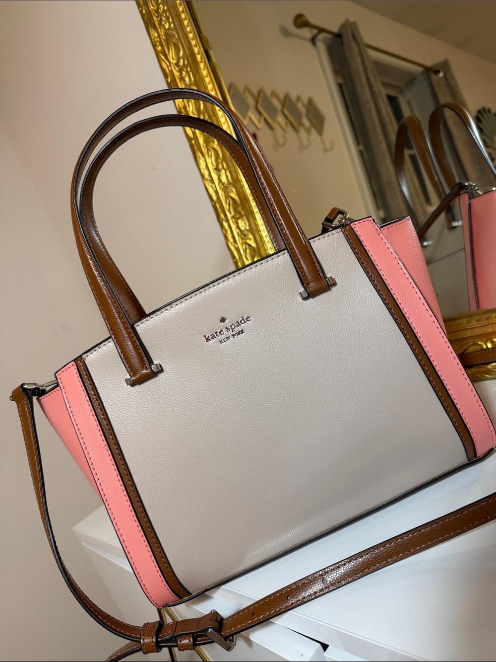 KATE SPADE spade Pink, Taupe & Brown Leather Bag BRAND NEW WITH TAGS